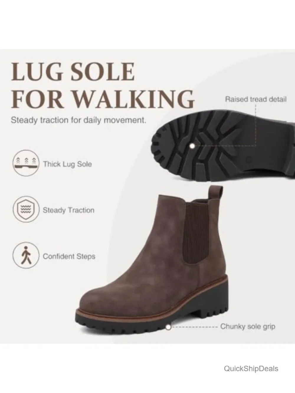 Women's Chelsea Wedge Boots Side Zip Lug Sole Round Toe Fall Ankle Boots